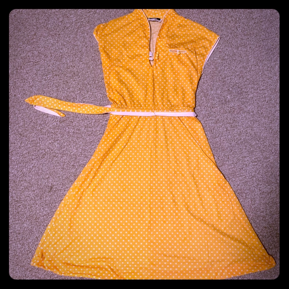 VTG 80s / 50s MSII Petites sz 6 yellow white dress